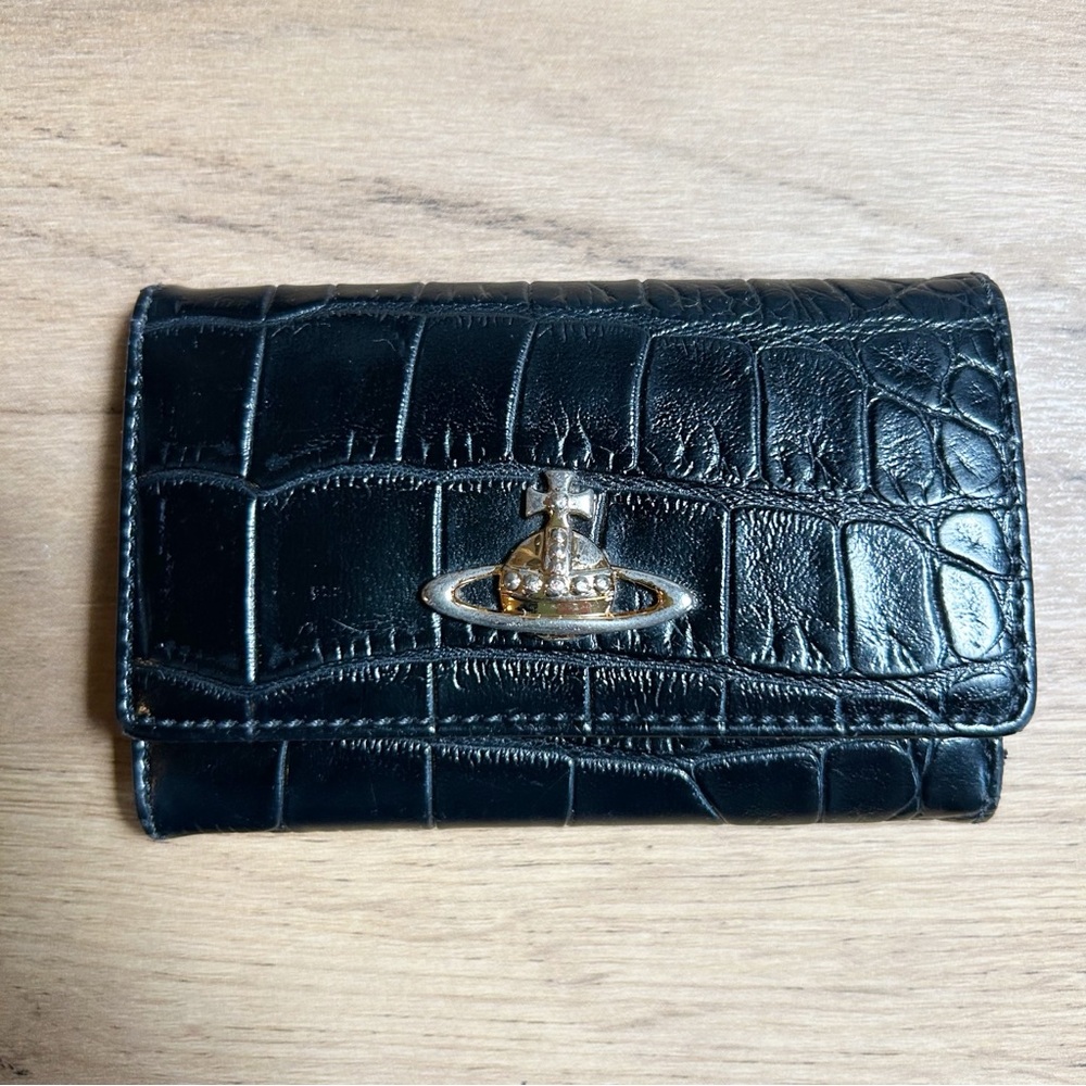 Vivienne Westwood Black Croc-Embossed Wallet Key Case with Gold Logo Authentic - Picture 14 of 14